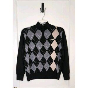 The Reserve At Lake Keowee Argyle 100% Merino Wool 1/4 Zip Sweater Size XL Logo
